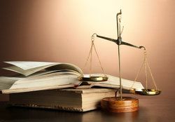 Law books and justice scales