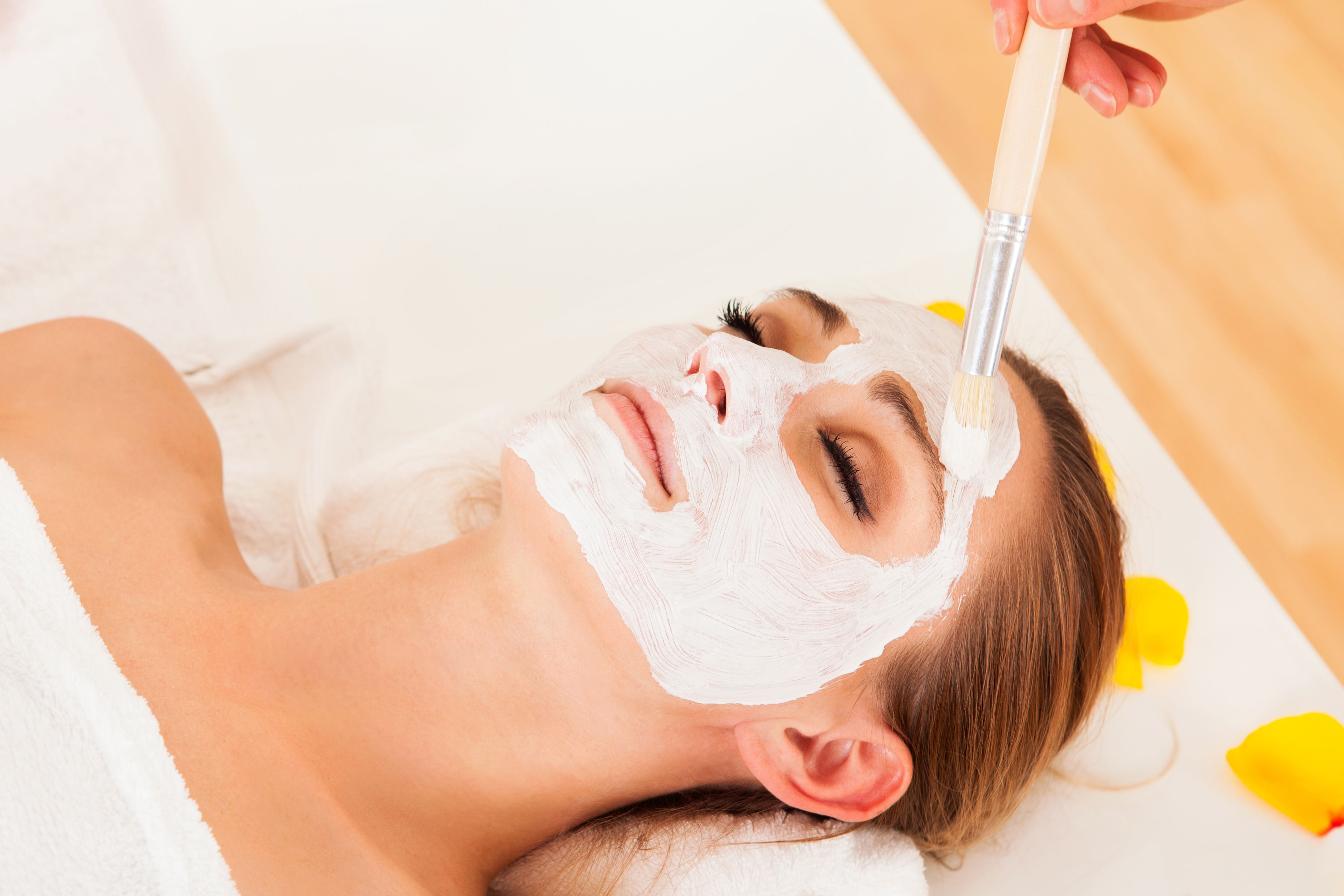 A chemical peel solution applied to the face