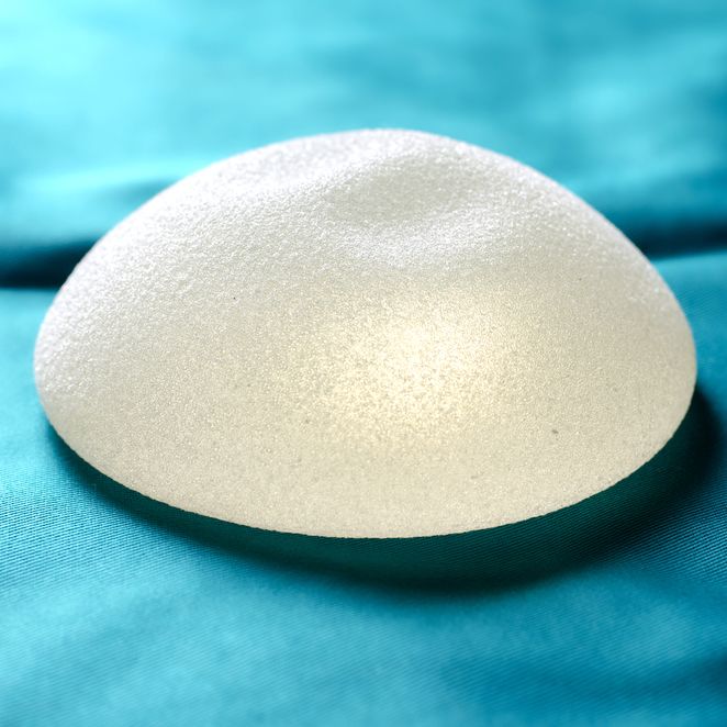 A silicone breast implant