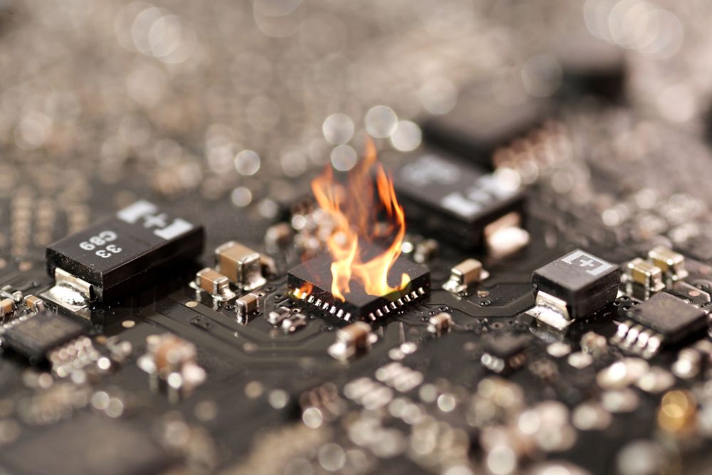 Internal computer board on fire