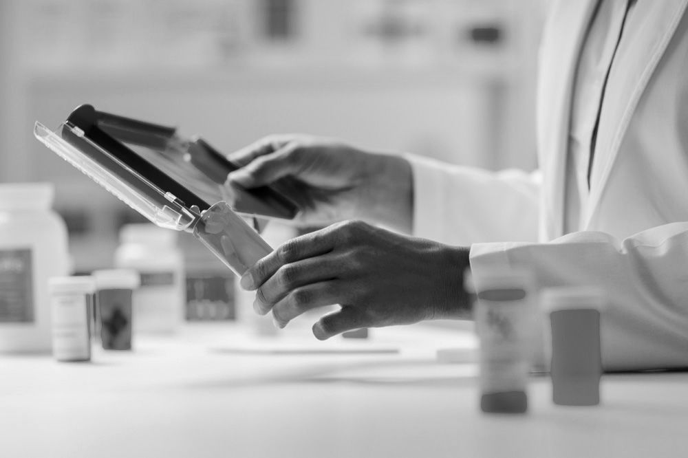 Photo of a pharmacist preparing medication