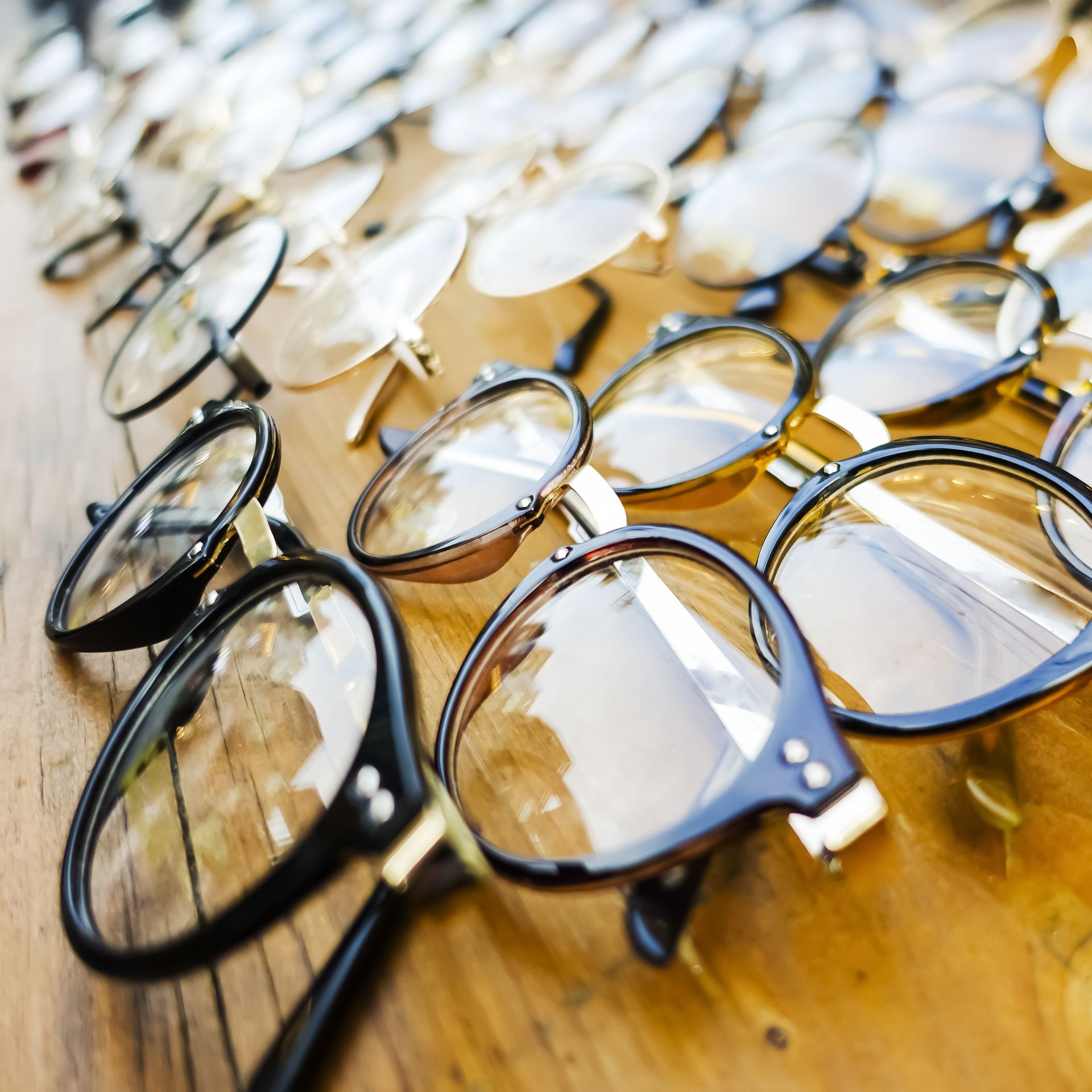 Collection of designer eyewear frames on display