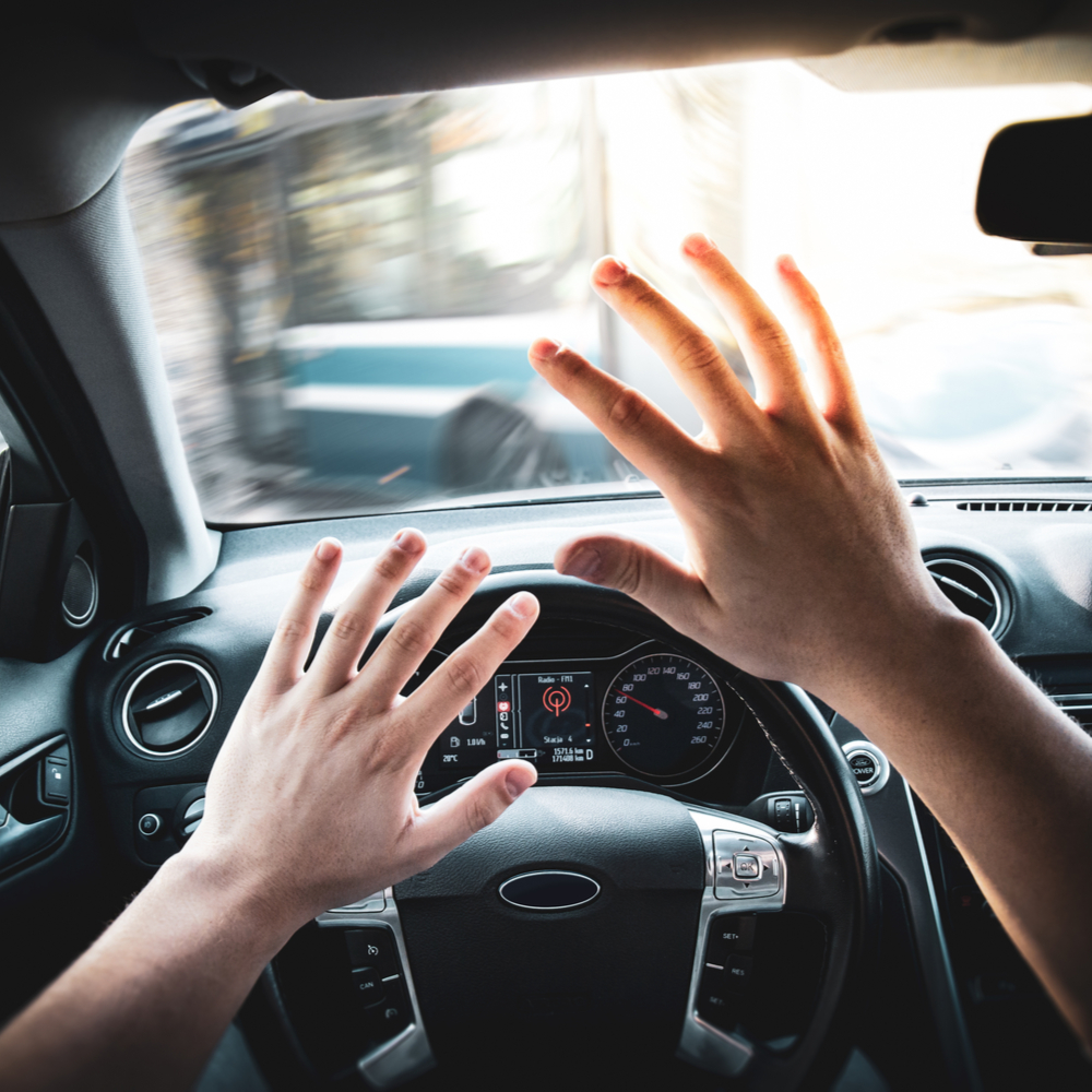 Driver's perspective during car crash