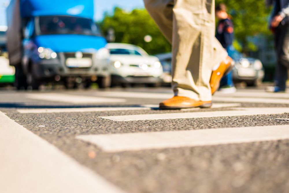 Crosswalk accident. Pedestrian walk crossing - Stock